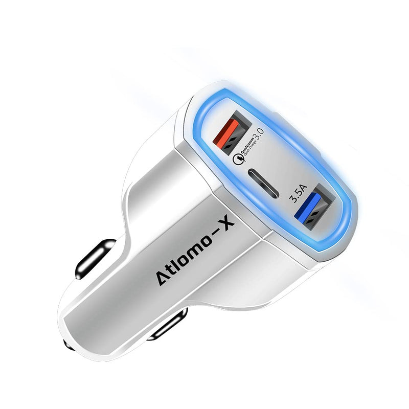 [Australia - AusPower] - Car Charger Adapter 55W 3 Ports Car Charger Fast Charge USB C Car Charger Car iPhone Charger with PD QC3.0 Compatible for iPhone 13/12/11 Pro/XR/X/7/6 iPad Air 2/Mini 3 Samsung Note 9/S10/S9/S8 