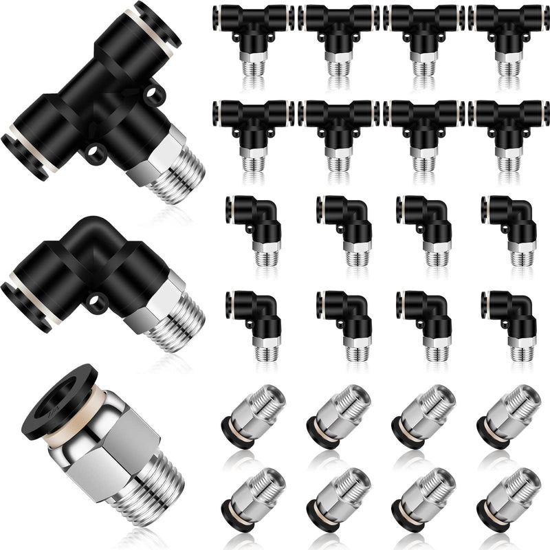 [Australia - AusPower] - 24 Pcs Push to Connect Tube Fittings 1/4 Inch Tube OD x 1/8 Inch NPT Pneumatic Fittings Kit Male Thread Straight Push Quick Release Connectors Air Connectors, 8 Straight, 8 Elbow, 8 Brunch Tee 