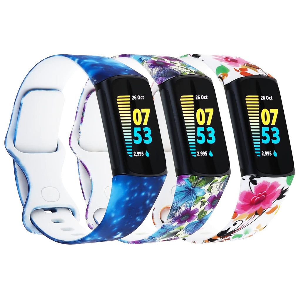 [Australia - AusPower] - 3 Pack Charge 5 Floral Bands Compatible with Fitbit Charge 5 Sport Watch Band Wrist Strap for Men Women Silicone Pattern Colorful Watch Strap Bracelet Wristband Replacement Accessories Small Band 3 Pcs Pattern C Small:5.5"-6.7" 