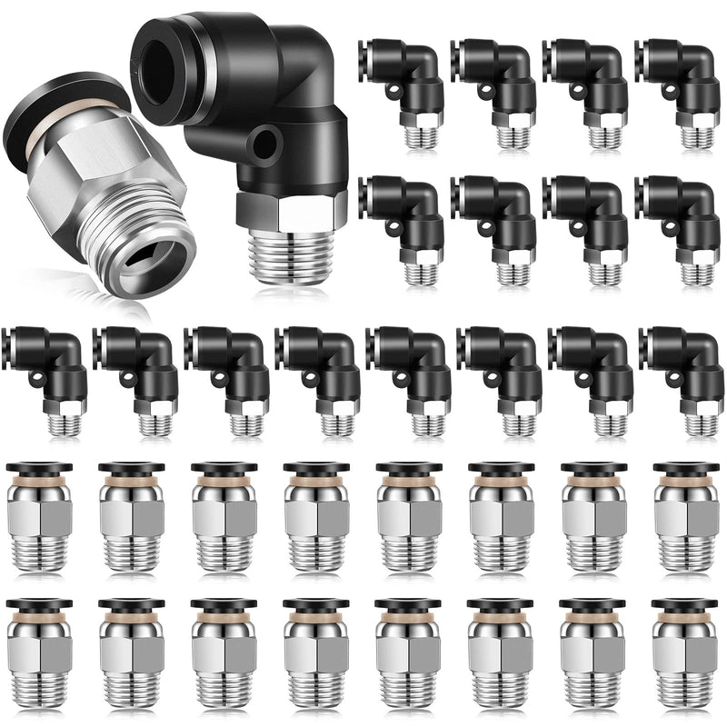 [Australia - AusPower] - 30Pieces Pneumatic Elbow Straight Combination 1/4 Inch Tube OD x 1/8 Inch NPT Push to Connect Tube Fittings Male Thread Straight Push Quick  Release Connectors Air Tool Connectors Connect Fittings 