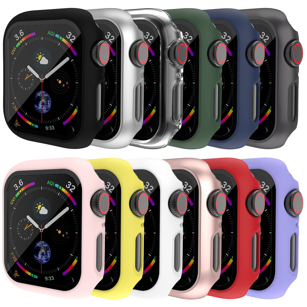[Australia - AusPower] - 12 Pcs Jomitvp Hard PC Case Compatible for Apple Watch Series 6/5/4/SE 44mm with Tempered Glass Screen Protector, All Around Protector Bumper Frame Cover for iWatch Smartwatch Black/Silver/Clear/Green/Gray/Red/Purple/Yellow/White/pink/Rose Gold/Ice Blue 