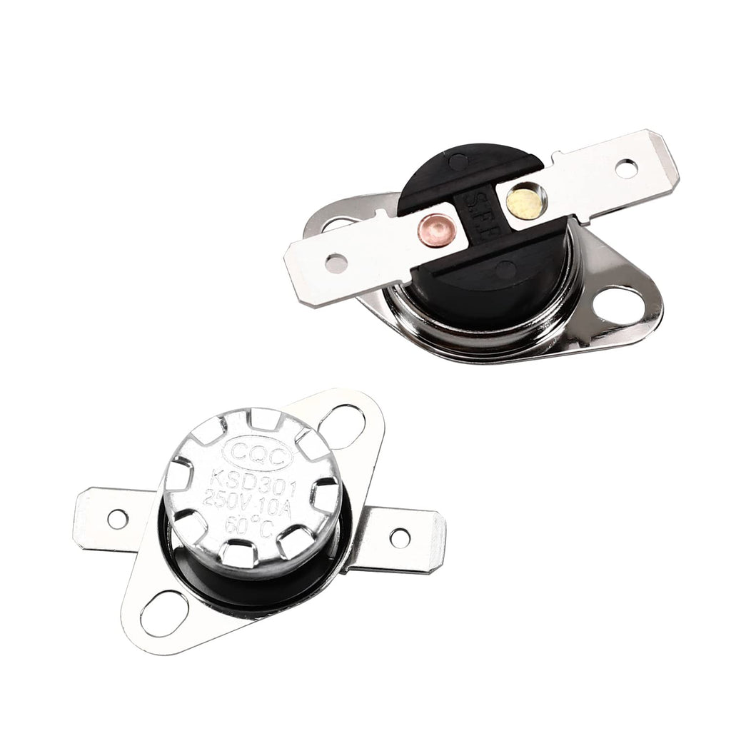 [Australia - AusPower] - Heyiarbeit 2Pcs KSD301 Thermostat 60°C/140°F 10A N.O Adjust Snap Disc Temperature Switch for Microwave, Oven, Coffee Maker 