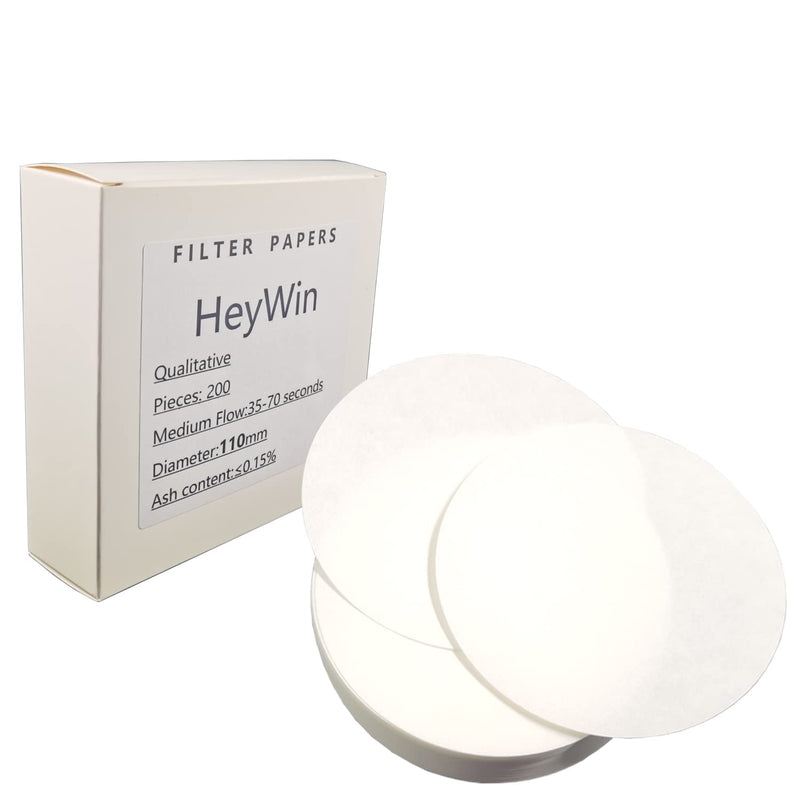 [Australia - AusPower] - HeyWin 200 Packs Qualitative Filter Paper Chemistry,Diameter of 110mm Filter Paper Circles,Medium Speed,Used in The Vacuum Filter,Also for Funnel,etc 