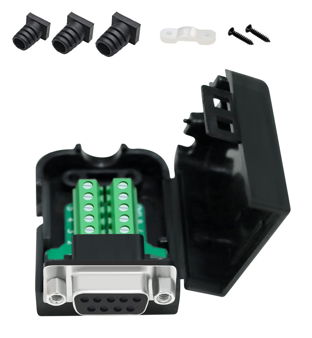 [Australia - AusPower] - DTECH DB9 Breakout Connector DB-9 Female RS232 Serial Adapter Solderless Module Board with Terminal Block, Case, Nuts and Tail Pipes (DB9 Female + Nuts) DB9 female + nuts 