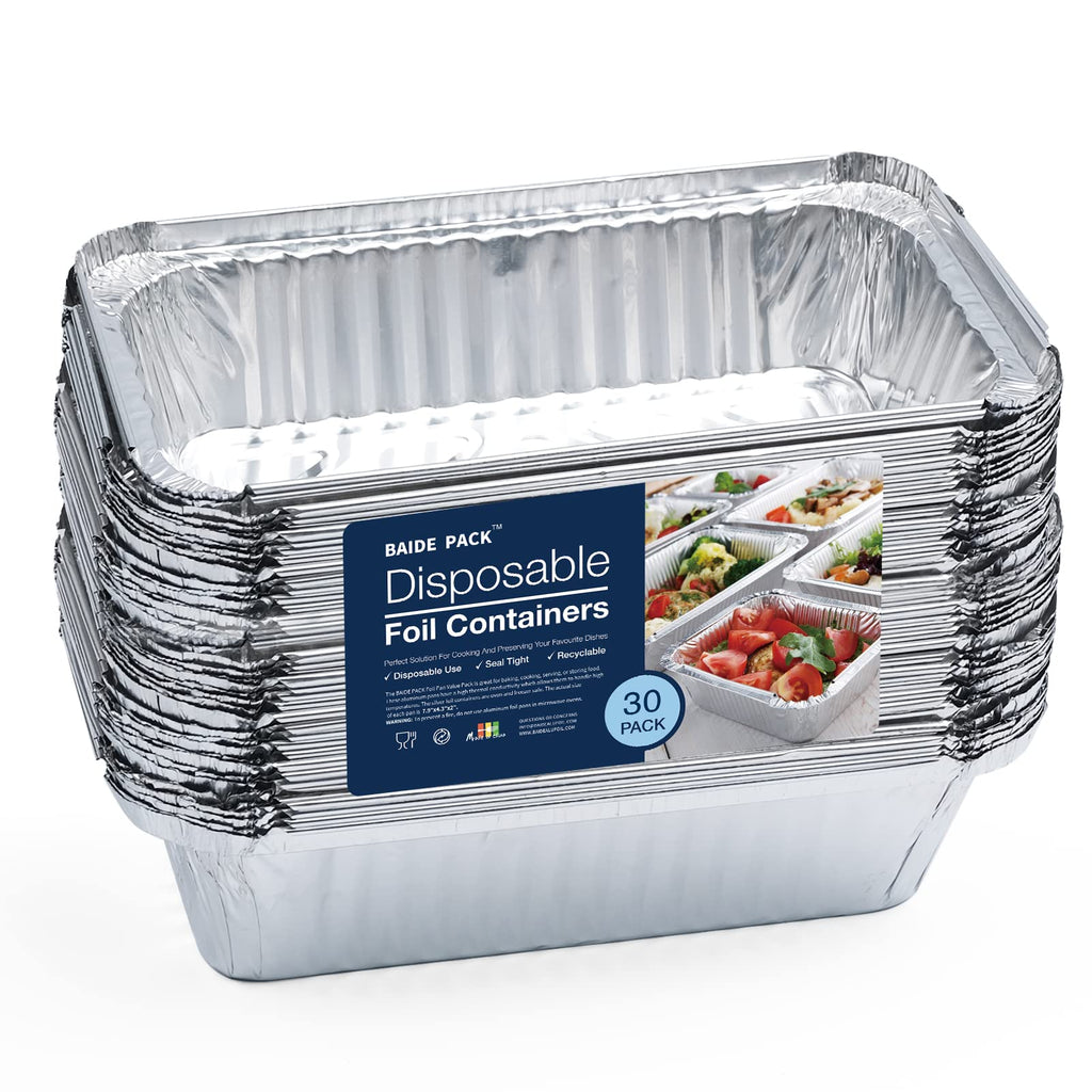 [Australia - AusPower] - Aluminum Pans 8x4 Disposable Foil Pans (30 Pack) - Half Size Steam Table Deep Pans ，Tin Foil Pans Great for Cooking, Heating, Storing, Prepping Food，Outdoor Indoor,BAIDE PACK 