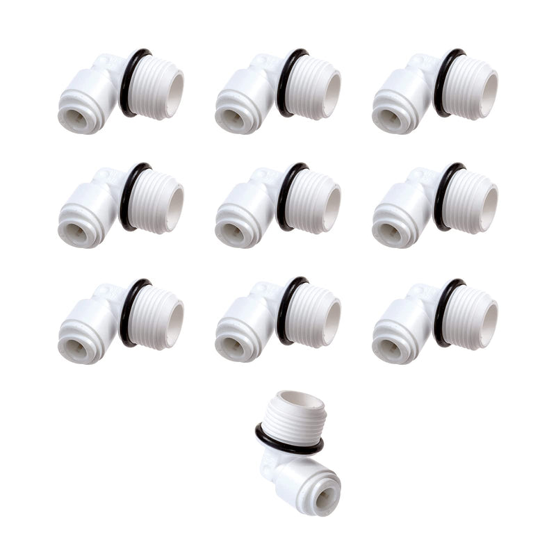 [Australia - AusPower] - EZRODI Fitting 1817-A 90Degree Elbow 1/4'' Male NPT to 1/4'' Push to Connect Fittings with Black O'ring for RO Water filter System(Pack of 10) (1/4'' tube O.D. to 1/4'' NPT (M)), White 1/4" tube O.D. to 1/4" NPT (M) 