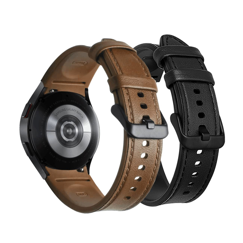 [Australia - AusPower] - JUNGLEHE Leather Watch Band for Samsung Galaxy Watch 4 Classic 42mm/46mm Men Women No Gap Quick Release Hybrid Silicone Strap for Galaxy Watch 4 40mm/44mm 20mm Sweatproof Wristband 1-1black+brown 