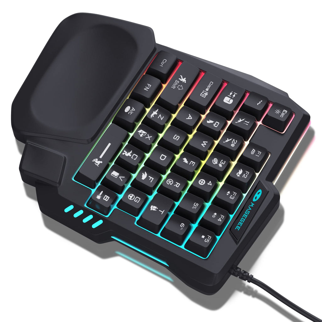 [Australia - AusPower] - One Handed Gaming Keyboard, Small Gaming Keyboard with Ergonomic Palm Rest, LED Backlit Mini Gaming Keypad, USB Wired Game Controller for Gamer(Black) black 