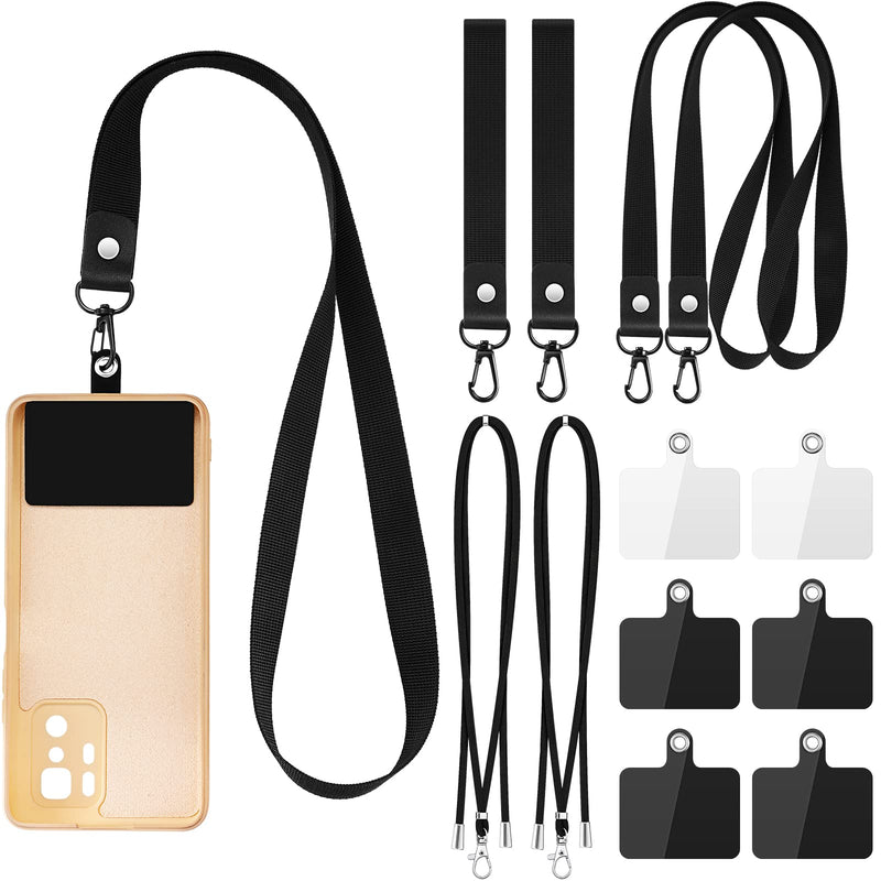 [Australia - AusPower] - Phone Lanyard Set Including 2 Pieces Adjustable Neck Straps 6 Pieces Black Clear Phone Patches 2 Pieces Universal Nylon Cell Phone Lanyard and 2 Pieces Wrist Tether Key Chain for Most Smartphones 