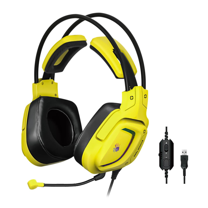 [Australia - AusPower] - Bloody G575 RGB Gaming Headset, Flying Wing Design, 7.1 Virtual Surround Sound, Noise Cancelling Microphone, USB Cable with in-line Control for FPS MMO Games (Yellow) Yellow 