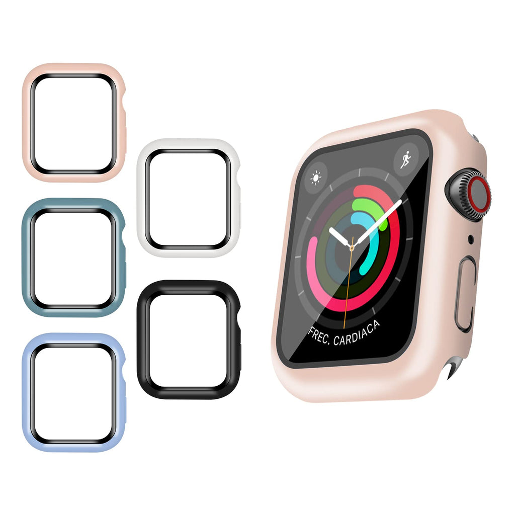 [Australia - AusPower] - OPKALL for Apple Watch 40mm/44mm Series 6/5/4/SE [2 Pack] Case [Built-in Touch Sensitive Clear Tempered Glass Screen Protector], Hard PC Shockproof Case Waterproof Cover for iWatch 40mm Accessories Pink 