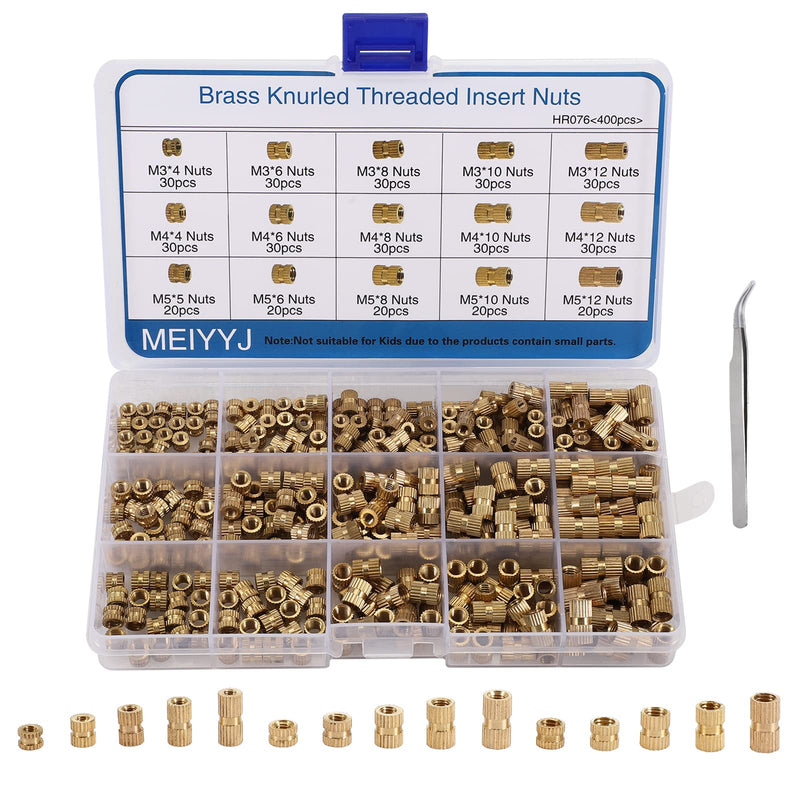 [Australia - AusPower] - MEIYYJ 400PCS Female Thread Brass Knurled Nuts,knurled Thread Inserts Nuts Assortment kit,Pressed Fit into Holes for 3D Printing Injection Molding and More Projects 