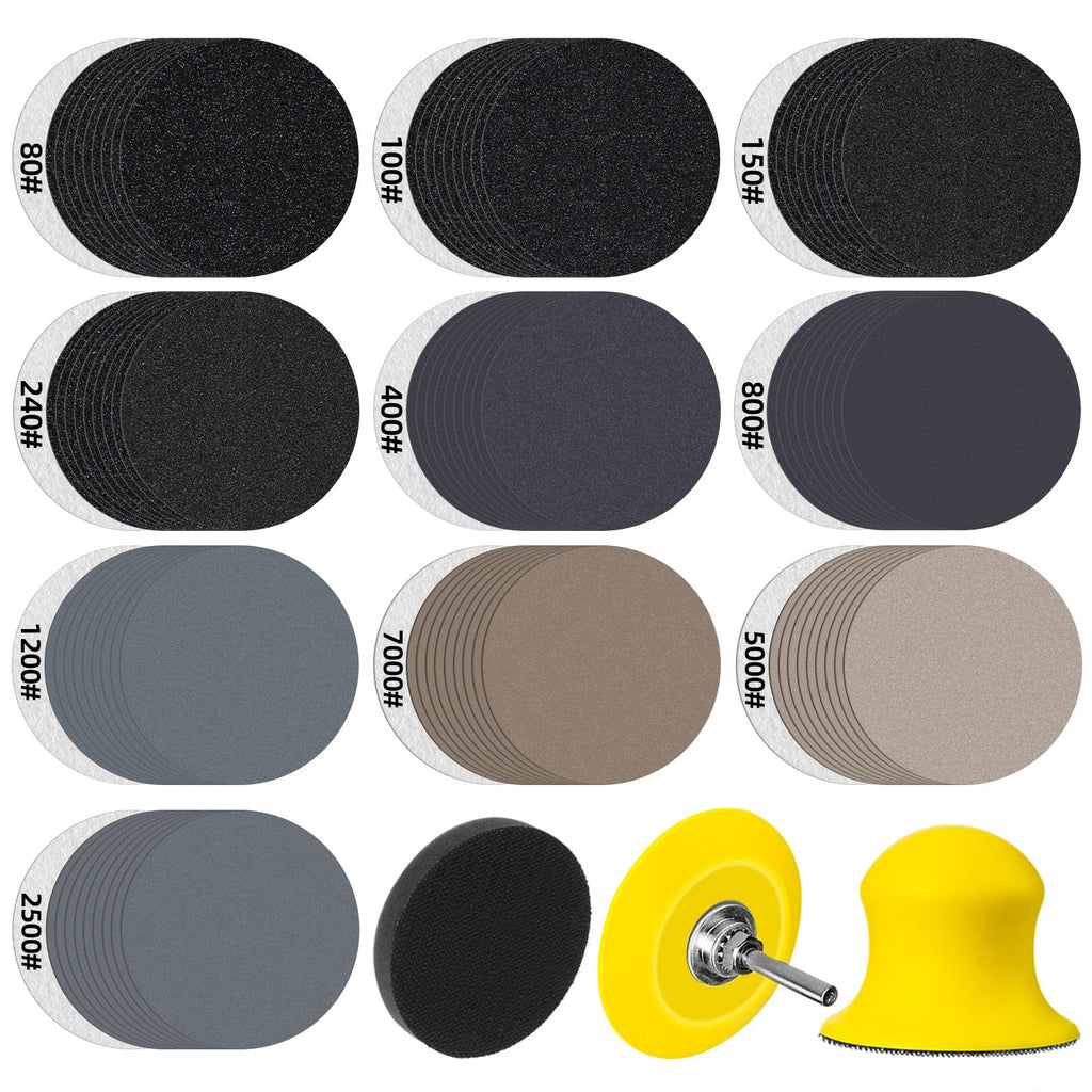 [Australia - AusPower] - 100PCS 2 Inch Sanding Discs Assorted 80-7000 Grits 2” Wet/Dry Sander Pads with 1/4” Shank Backing Plate and Hook & Loop Soft Foam Buffering Pad for Drill Grinder Rotary Tools Attachment 