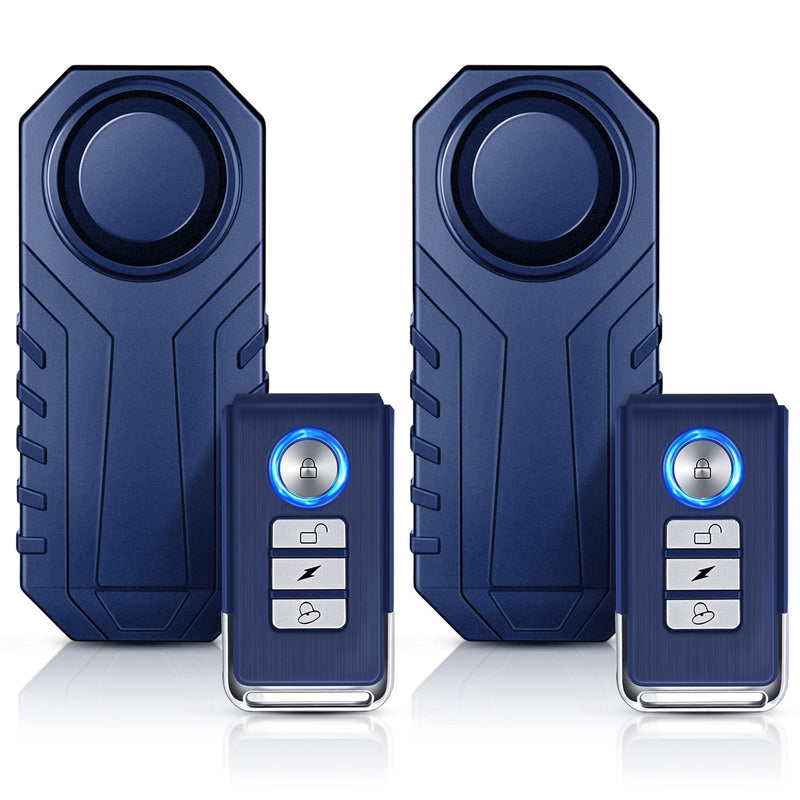 [Australia - AusPower] - Wsdcam Bike Alarm with Remote 2 Pack, 113dB Wireless Anti-Theft Vibration Motorcycle Bicycle Alarm Vehicle Security Alarm System (Blue) Blue 