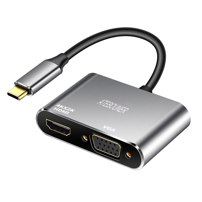 [Australia - AusPower] - USB C to HDMI VGA Adapter,ATEBOUNER 2 in 1 Gold Plated USB Type C Thunderbolt 3 to VGA HDMI Adapter 4K UHD Converter for MacBook Pro 2020/2019/2018/Dell XPS 13/Samsung S8/S9/Huawei P20 and More 