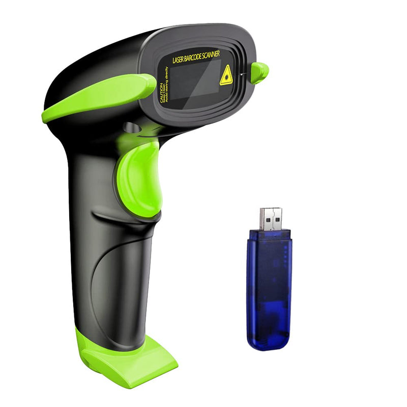 [Australia - AusPower] - NADAMOO Wireless Barcode Scanner 328 Feet Transmission Distance USB Cordless 1D Laser Automatic Barcode Reader Handhold Bar Code Scanner with USB Receiver for Store, Supermarket, Warehouse - Green 