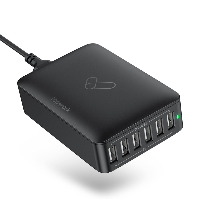 [Australia - AusPower] - USB Charger Block 60W USB Charging Hub, Topvork 6-Port USB Charging Station, 6-in-1 Desktop USB Charger, Compact USB Wall Charger for iPhone 13/13 Pro/iPhone 12, Galaxy, Note, Pixel & More Black 