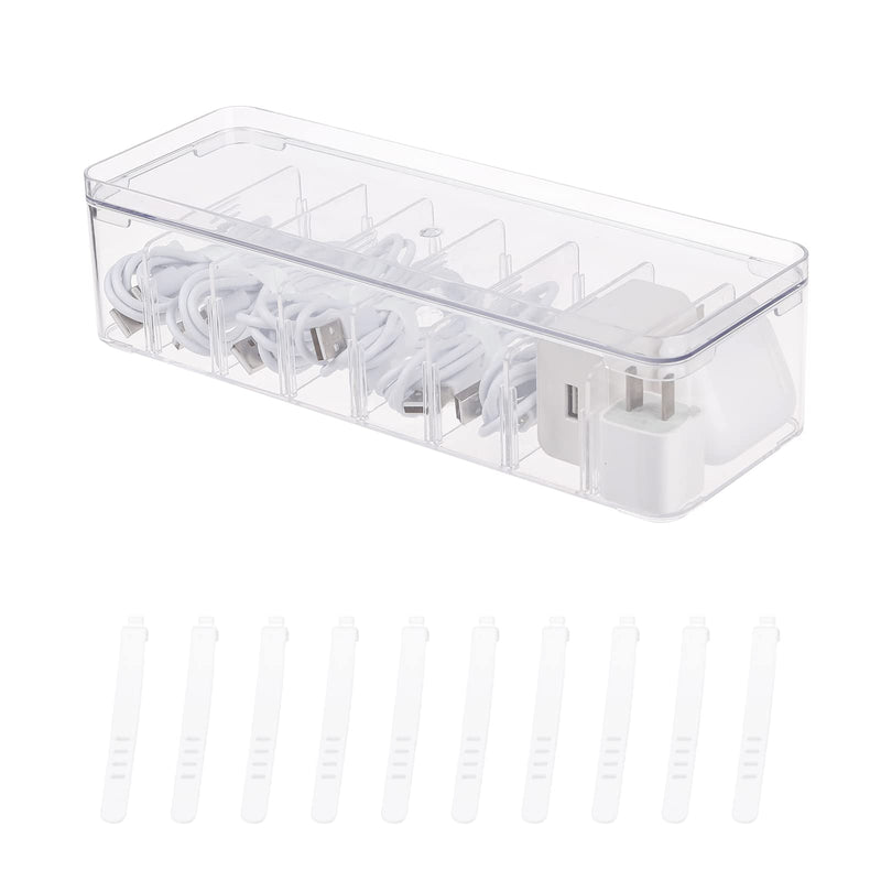[Australia - AusPower] - Yesesion Clear Plastic Cable Organizer Box with Adjustment Compartments, Desk Accessories Storage Case with Lid and 10 Wire Ties for Drawer, Office, Art Supply, Electronic Management (Type G-1 Pack) Type G-1 PACK 