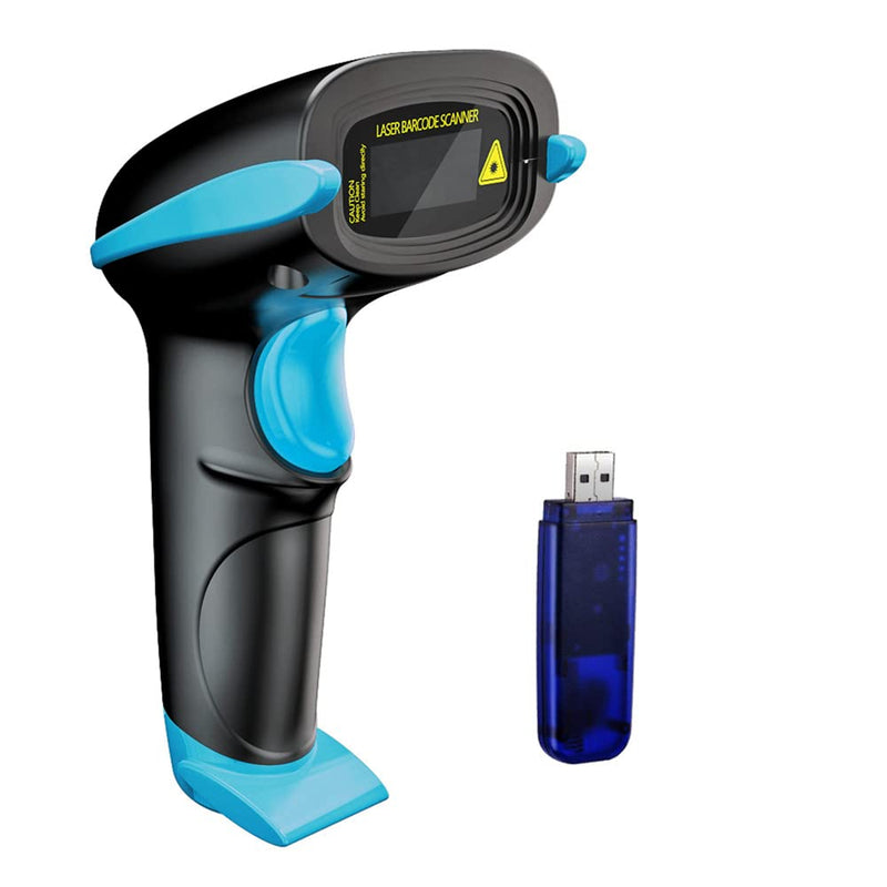 [Australia - AusPower] - NADAMOO Wireless Barcode Scanner 328 Feet Transmission Distance USB Cordless 1D Laser Automatic Barcode Reader Handhold Bar Code Scanner with USB Receiver for Store, Supermarket, Warehouse - Blue 