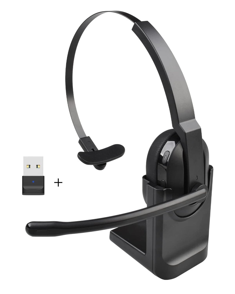 [Australia - AusPower] - Bluetooth Headset, HUAKUA Wireless Headset with Noise Cancelling Microhone Mute Function Charging Base 50 Hrs Clear Talk Time, Pro Headset for Office Home Study PC Tablet Cell Phones (Black) Black 