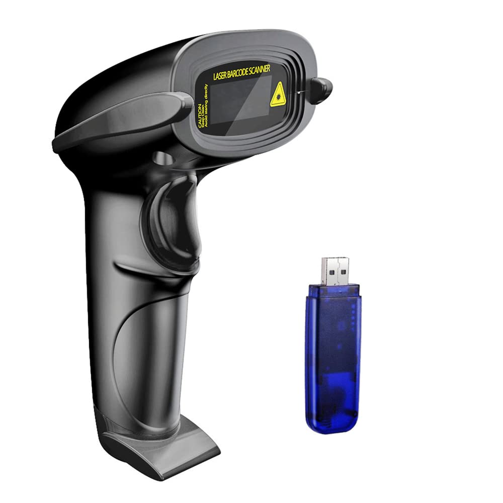 [Australia - AusPower] - NADAMOO Wireless Barcode Scanner 328 Feet Transmission Distance USB Cordless 1D Laser Automatic Barcode Reader Handhold Bar Code Scanner with USB Receiver for Store, Supermarket, Warehouse - Black 