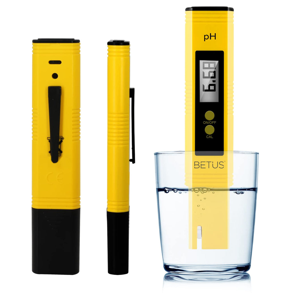 [Australia - AusPower] - Betus Digital pH Meter for Water - pH Tester with 0.01pH Accuracy, 0-60 Celsius, 0-14 PH Measurement Range - Drinking Brewing Food Hydroponics Aquariums (Yellow) 