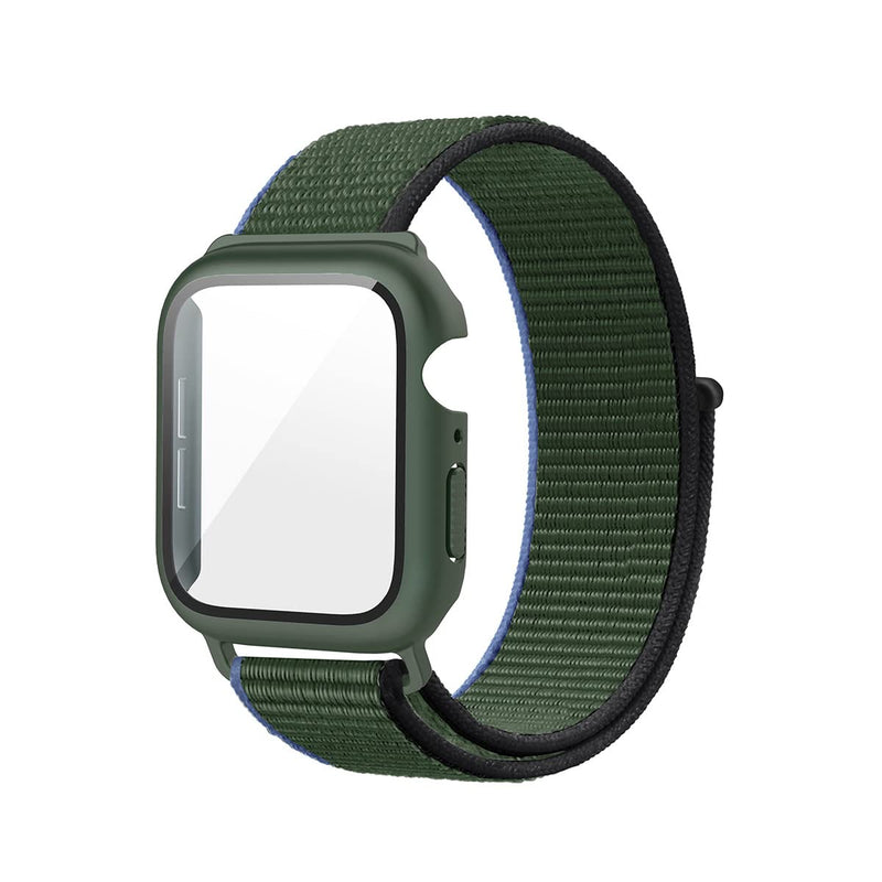 [Australia - AusPower] - NewJourney for Apple Watch Sport Loop Band with Case, Women Men Kids Nylon Stretchy Braided Breathable Wristband Replacement, Sport Loop iWatch Band with Screen Protector for Series 4 5 6 SE 40mm 44mm Olive Green 40 