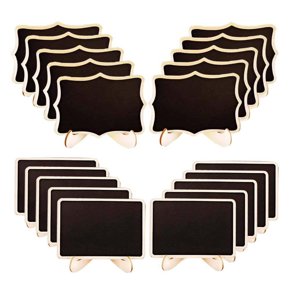 [Australia - AusPower] - BOPART Mini Chalkboard Signs, 20 Pack Small Wooden Tabletop Chalkboard Sign with Support Easels for Weeding Table Numbers, Buffet Food Signs, Party Decoration (Rectangle & Fancy Polygon) Rectangle & Fancy Polygon 