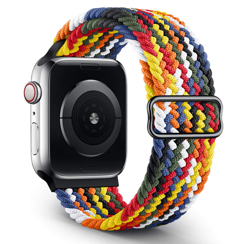 [Australia - AusPower] - Braided Solo Loop Band Compatible with Apple Watch Bands 45mm 44mm 42mm 41mm 40mm 38mm, Adjustable Stretchy Elastic Wristband Compatible with iWatch Series 7/6/5/4/3/2/1/SE Rainbow Patents Pending 42mm/44mm/45mm 