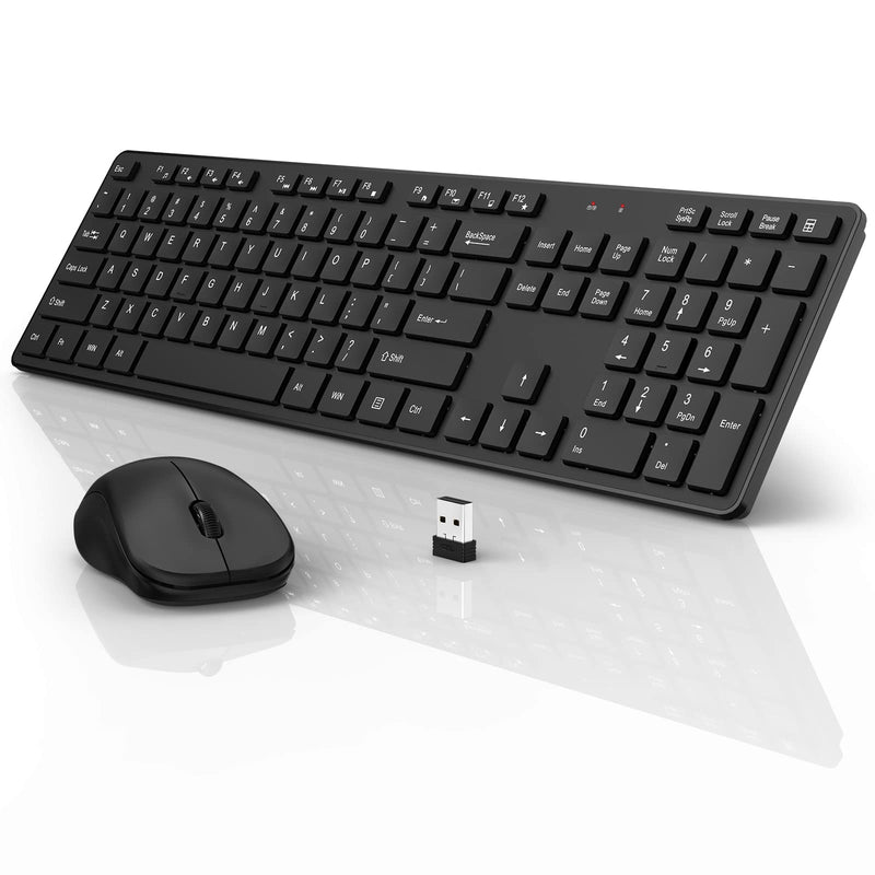 [Australia - AusPower] - Wireless Keyboard and Mouse, Silent Mouse and Full Size Ergonomic Keyboard with Number Pad and 2.4G USB Receiver, Deeliva Plug and Play Combo for iMac, Laptop, Desktop, PC (Black) Wireless Keyboard Mouse Comb for Dell 