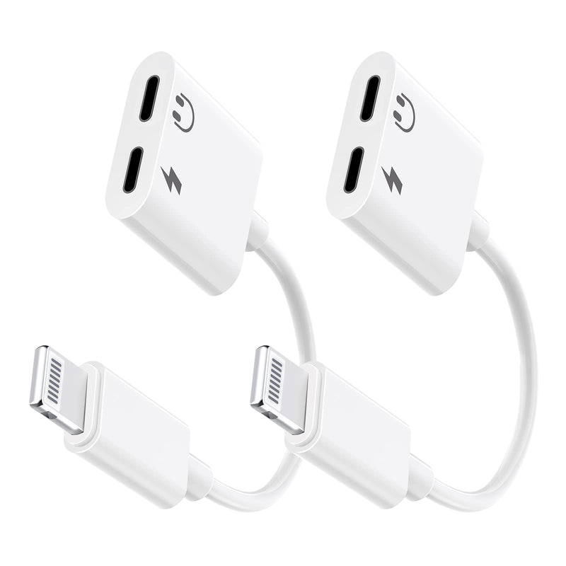 [Australia - AusPower] - 2 Pack Dual Lightning to Lightning Headphone Adapter for iPhone,[Apple MFi Certified] 4 in 1 Music+Charge+Call+Volume Control Dongle Headphones Audio Adapter Compatible for iPhone13/12/11/XS/XR/8/7/6 