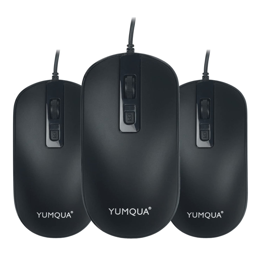 [Australia - AusPower] - YUMQUA SB101 USB Wired Computer Mouse 3 Pack, Home Office Noiseless Slim Optical Corded Mouse for Laptop Chromebook Notebook PC Computer Black-3 Pack 