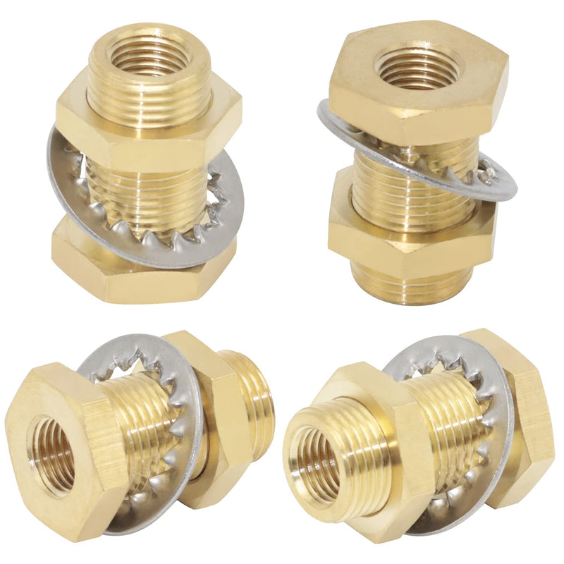 [Australia - AusPower] - CheeMuii 4pcs Bulkhead Brass Pipe Fitting Anchor Coupling Bulkhead Tank Fitting Bulkhead Tank Fitting Frame Hose Connector Yellow 