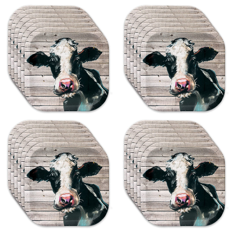 [Australia - AusPower] - Havercamp Cow 9” Plates on Barnwood (24 pcs.)! Authentic and Iconic Cow on a Rustic Barnwood Background. 24 Lg. 9 in. Square Dinner Plates. Pair with the Farm Table Collection! 24pcs - Cow Plates 