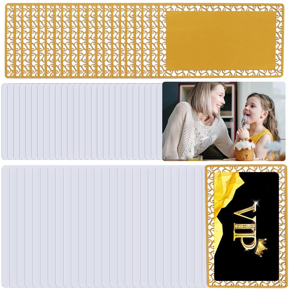 [Australia - AusPower] - 120 Pieces Sublimation Metal Business Cards for Custom Engrave Thickness 0.22mm Aluminum Blanks Name Card for Custom Engrave Color UV Print, Office Business Trade, White+Gold Hollow Out(120) 120 