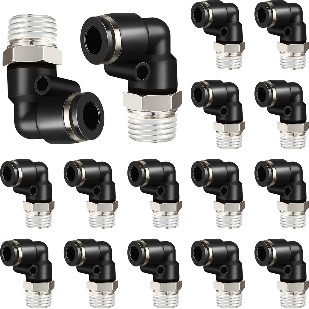 [Australia - AusPower] - 16 Pieces Male Elbow 1/4 Inch OD Push to Connect Fittings Pneumatic Tube Fitting Straight Combination Push Quick Release Connectors Quick Connect Fittings (1/4 Inch OD x 1/8 Inch NPT) 1/4 Inch Tube OD x 1/8 Inch NPT Thread 