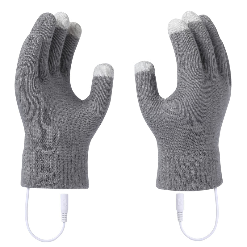 [Australia - AusPower] - USB Heated Gloves for Women and Men, USB Hand Warmer Gloves for Typing, Winter Warm Gloves Heating Pattern Knitting Wool Heating Mittens Washable Design Winter Gift Gray 