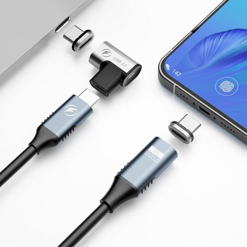 [Australia - AusPower] - 1-Pack USB C Magnetic Adapter + 1-Pack USB C Magnetic Cable, 24Pins USB3.1 10Gbps Data Transfer 4K 60Hz Video PD 100w Charge Compatible with MacBook Pro/Air USB-C Laptop 