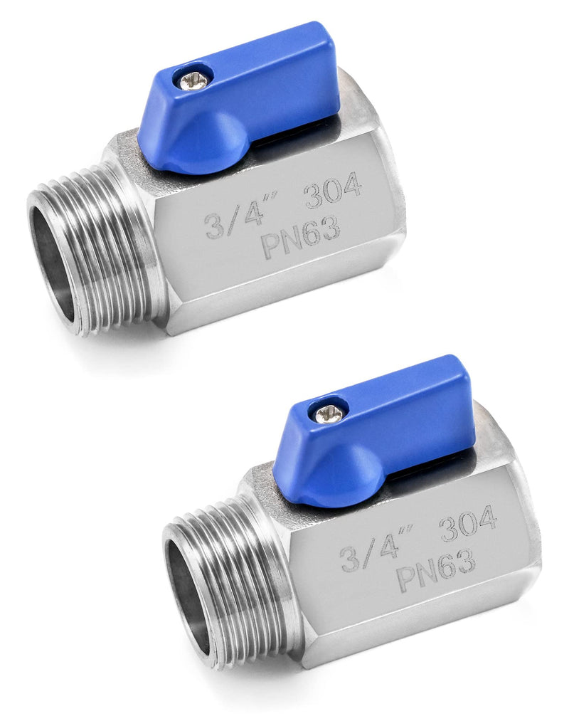 [Australia - AusPower] - QWORK Mini Ball Valve, 2 Pack 3/4" NPT Female and Male Thread 304 Stainless Steel Shut-Off Valve 3/4" Female&Male 