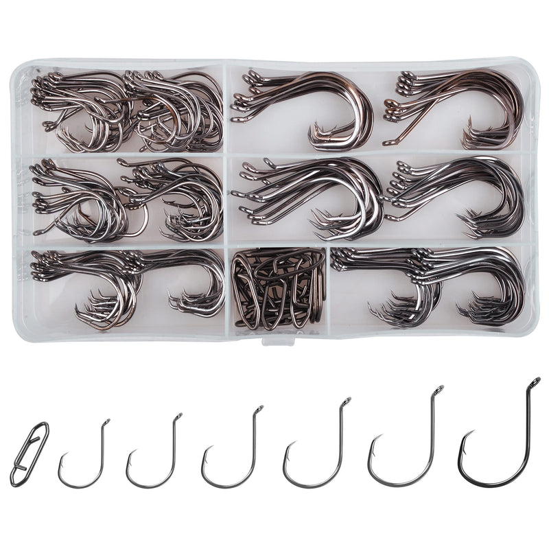 [Australia - AusPower] - Saltwater Circle Hooks Kit, Catfish Fishing Hooks 2X Strong Octopus Offset Fishing Hooks with 5pcs Power Clips High Carbon Steel Fish Hooks Assortment 155pcs Circle Hooks and Clips Kit 