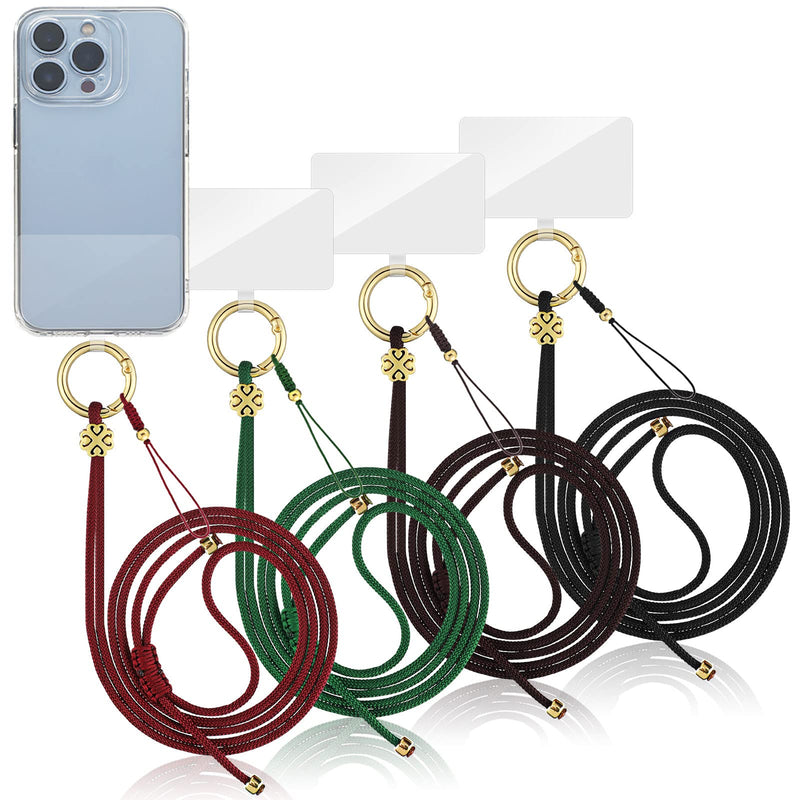 [Australia - AusPower] - 4 Pcs Universal Phone Lanyard Crossbody Cute Braided Cell Phone Lanyard with Adjustable Detachable Nylon Neck Strap 4 Transparent Pads Braided Phone Neck Strap Vintage Strap for Phone Case, 4 Colors 