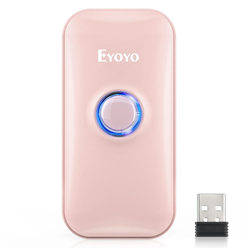 [Australia - AusPower] - Eyoyo Mini 1D Bluetooth Barcode Scanner, 3-in-1 Bluetooth & USB Wired & 2.4G Wireless Barcode Reader Portable Bar Code Scanning Work with Windows, Android, iOS, Tablets or Computers(Pink) Pink 