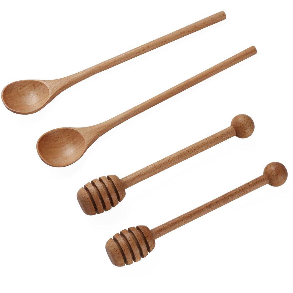 [Australia - AusPower] - 2pcs 6inch Honey Dipper Stick,2pcs 7.87inch Long Handle Coffee Stirring Spoons,Beech Wooden Honey Jar Spoons Stirrer,Dessert Iced Tea Cocktail Mixing Spoons for Home Kitchen,Wedding Party Favors 4 