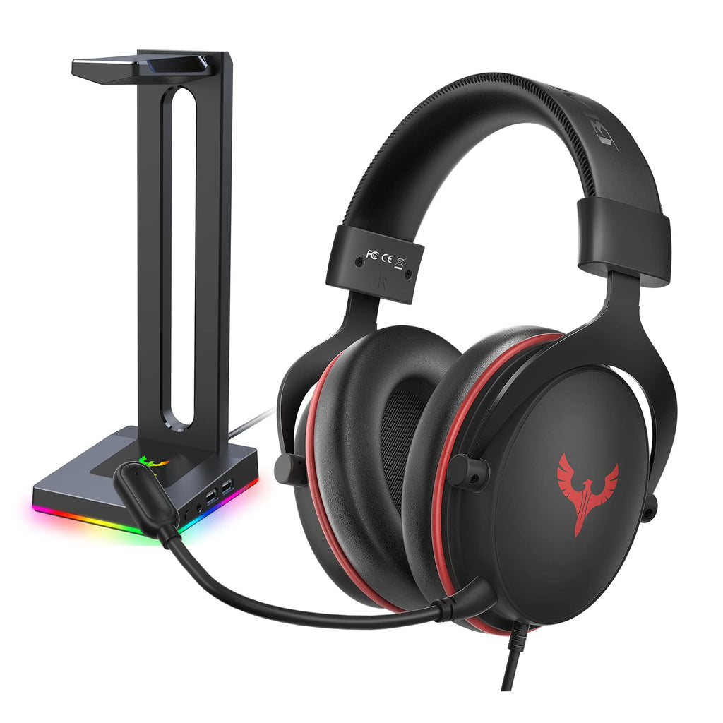 [Australia - AusPower] - Blade Hawks 7.1 Surround Sound PC Gaming Headset,2 Replaceable Earmuffs, USB Gaming Headset Over-Ear Headphones with RGB Headphone Stand 