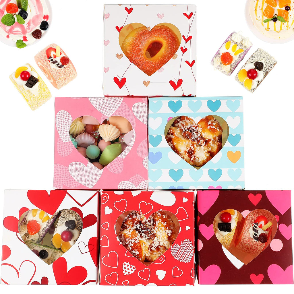 [Australia - AusPower] - 30pcs Valentines Day Bakery Treat Boxes Cup Cake Boxes Cookie Boxes with Heart PVC Window for Wedding, Holiday Pastries, Muffins, Donuts and Pastries Chocolate, Pies, Cakes 
