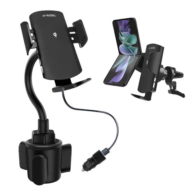 [Australia - AusPower] - PJCOLL Qi 15W Fast Wireless Charger Auto-Clamping with Car Cup Holder & Air Vent Mount, Specially Designed for Samsung Galaxy Z Flip3 5G, Compatible with Google Pixel 6 Pro, iPhone 13/12, LG, OnePlus 