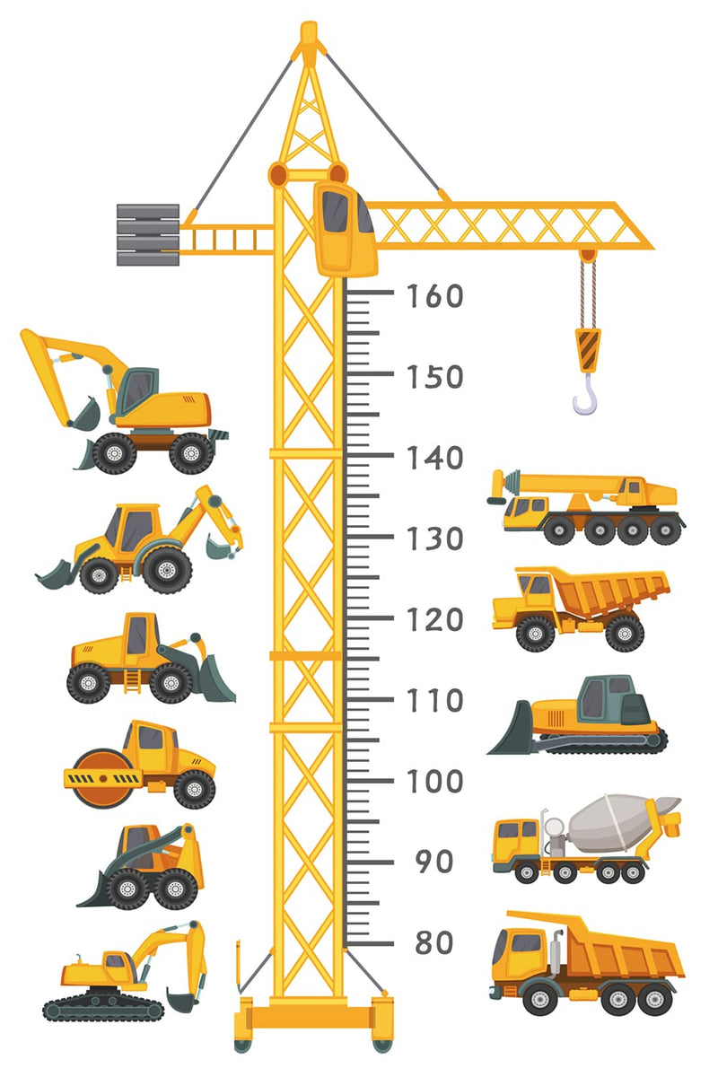 [Australia - AusPower] - DEKOSH Construction Theme Kids Height Wall Chart | Peel & Stick Nursery Wall Decals for Baby Bedroom, Toddler Playroom Construction Height Chart 