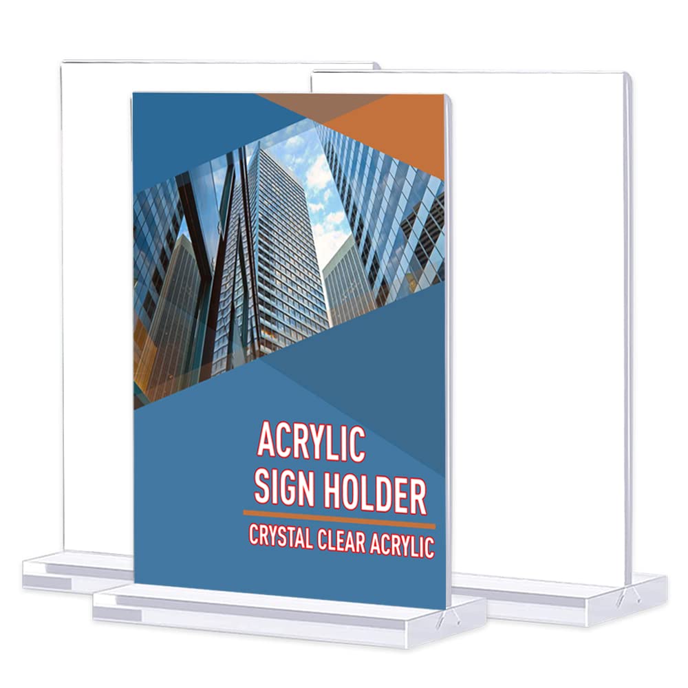 [Australia - AusPower] - 3 Pack 4 x6 Inch Acrylic Sign Holder Clear Plastic Double-Sided Table Menu Display Stands Acrylic Frames Flyer Holder T Shape Sign Holder Stands for Wedding, Office, Store, Restaurant, Hotel Acrylic-3 Pack 4x6 inch 
