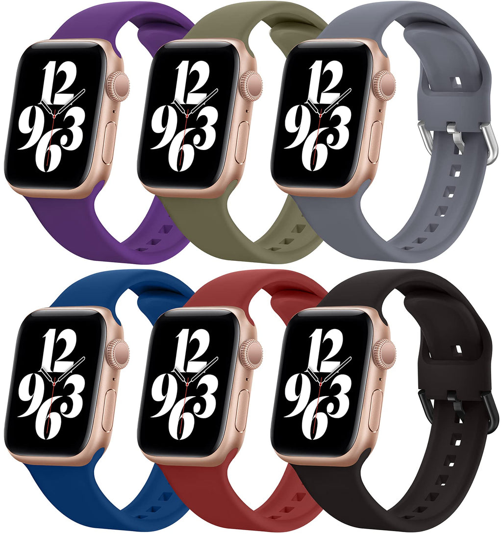 [Australia - AusPower] - 6 Pack Bands Compatible with Apple Watch Band 44mm 45mm 42mm for Women Men, Soft Silicone iWatch Bands 45mm 44mm 42mm with Classic Clasp for Apple Series 7 45mm Band and iWatch Bands SE 7 6 5 4 3 2 1 45mm/44mm/42mm 