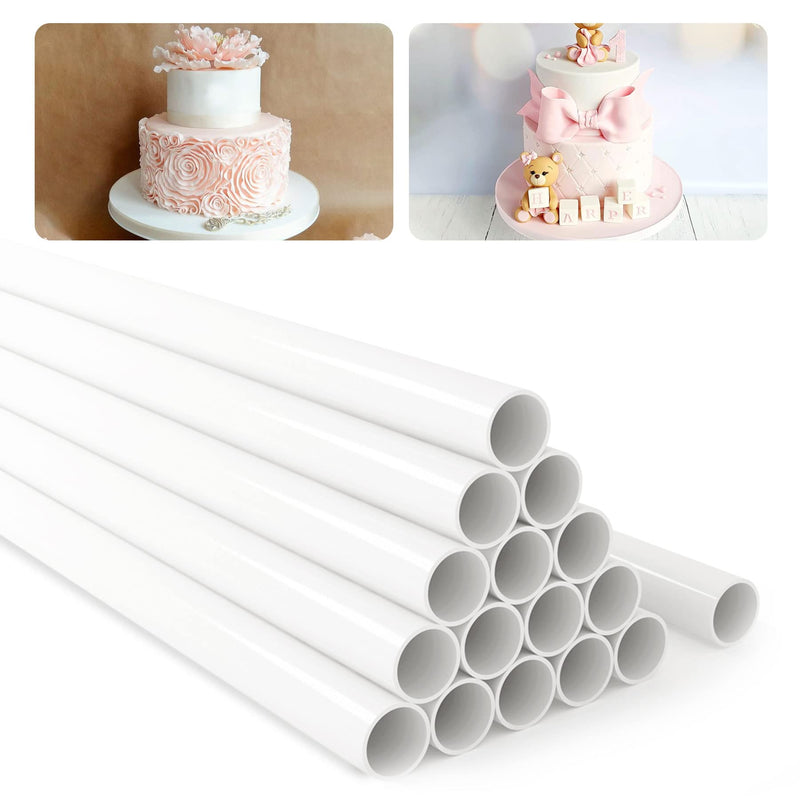 [Australia - AusPower] - 16-Piece Cake Dowels For Stacking, 2/5 X 12 Inches White Sturdy Plastic Cake Tier Support Rods Weddings Baby Showers Birthday Parties Tiered Cakes Construction 